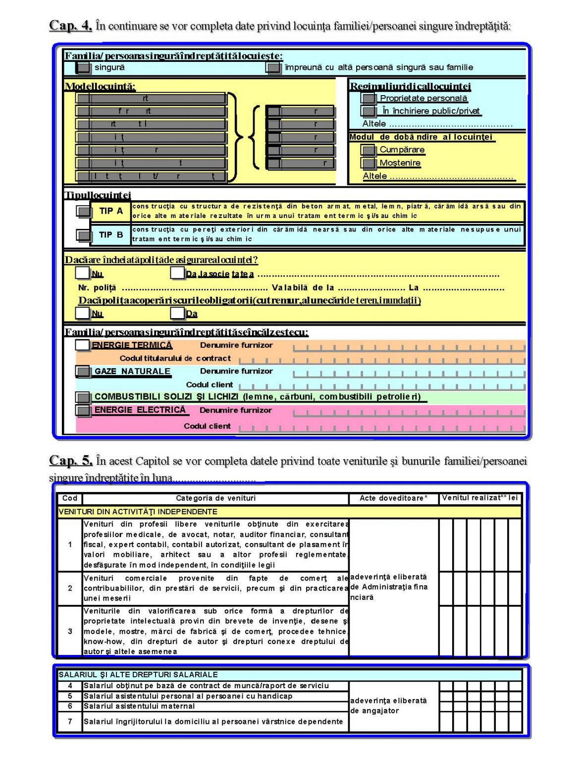 Cerere – Declarație pe propria răspundere pentru acordarea unor drepturi de asistență socială